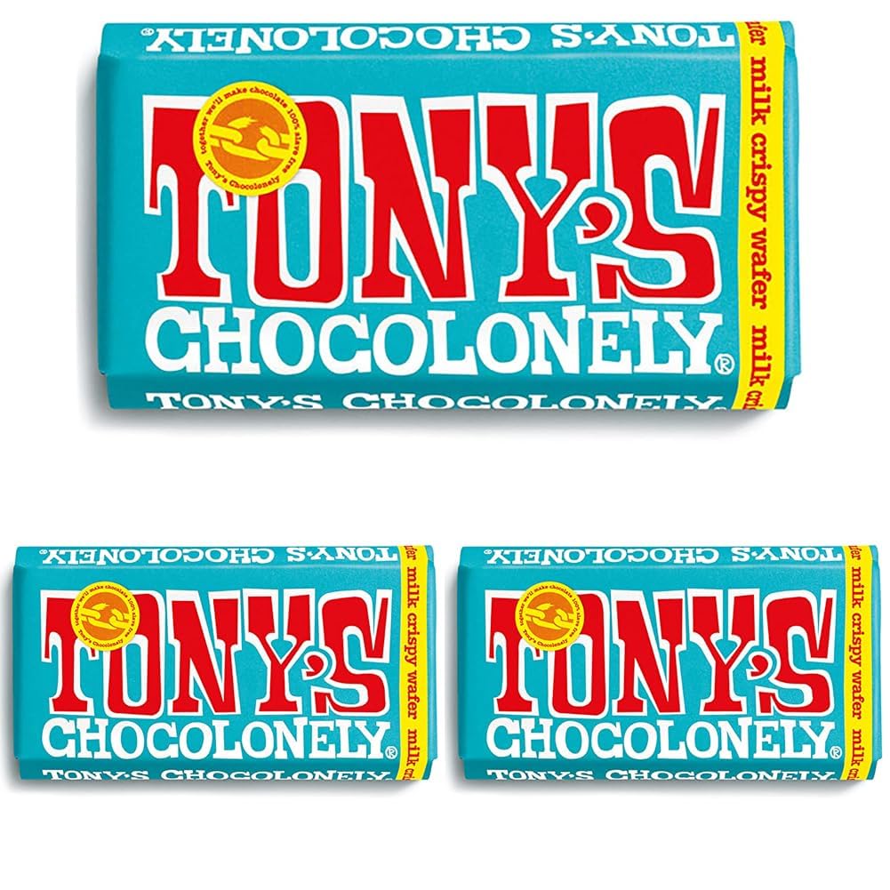 Tony's Chocolonely Milk Crispy Wafer Chocolate Bar - 180g, Milk Chocolate, Gift, Vegetarian - Belgian Fairtrade Chocolate, Pack of 3