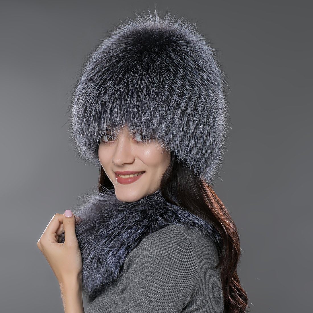 URSFUR Women Wig Scarf Set Real Fox Hat Wrap Winter Accessories