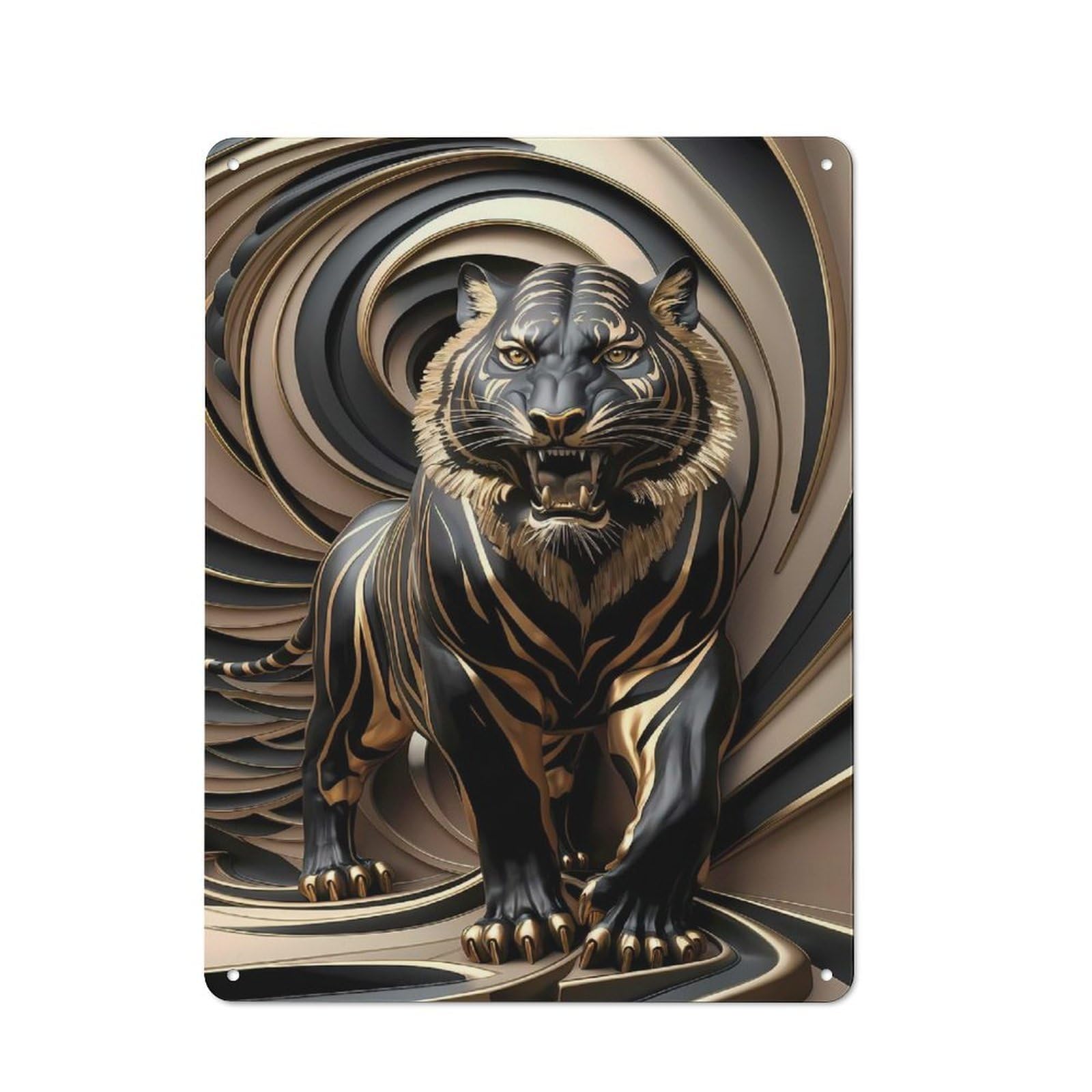 Junmoney Style-3 Retro Metal Wall Sign 40X30cm Featuring Black Gold Tiger Roar For Garage Wall, For Garage, Workshop And Man Cave Decoration