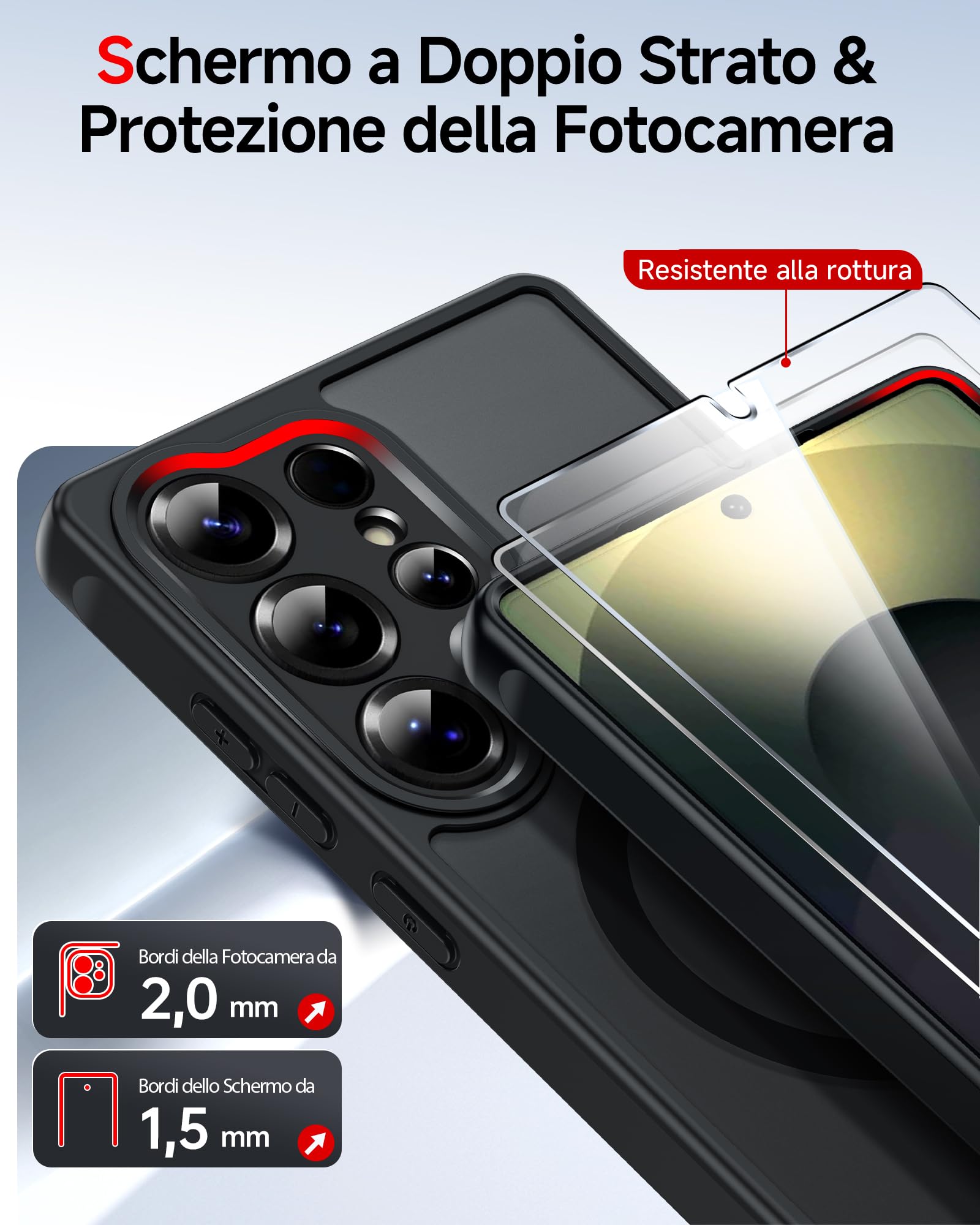 LeYi Cover Magnetica per Samsung S25 Ultra 5G con 2 x Vetro Temperato, Custodia per Galaxy S25Ultra Traslucida Opaca Anti-Impronte Resistente ai Graffi Paraurti in TPU Antiurto Protettiva Case, Nero