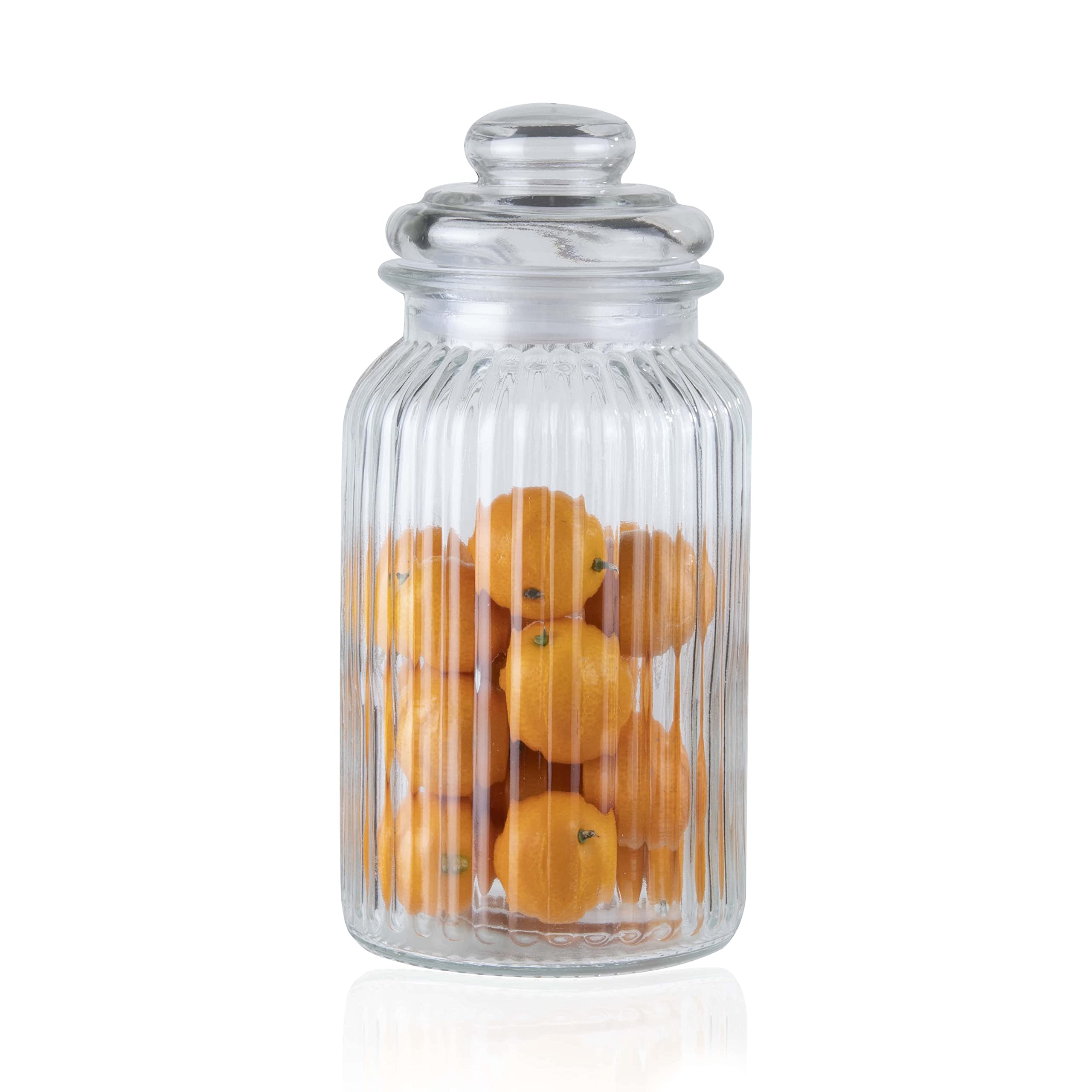 ORNAMI Ribbed Glass Storage Kitchen Jar with Airtight Lid (1.4L)