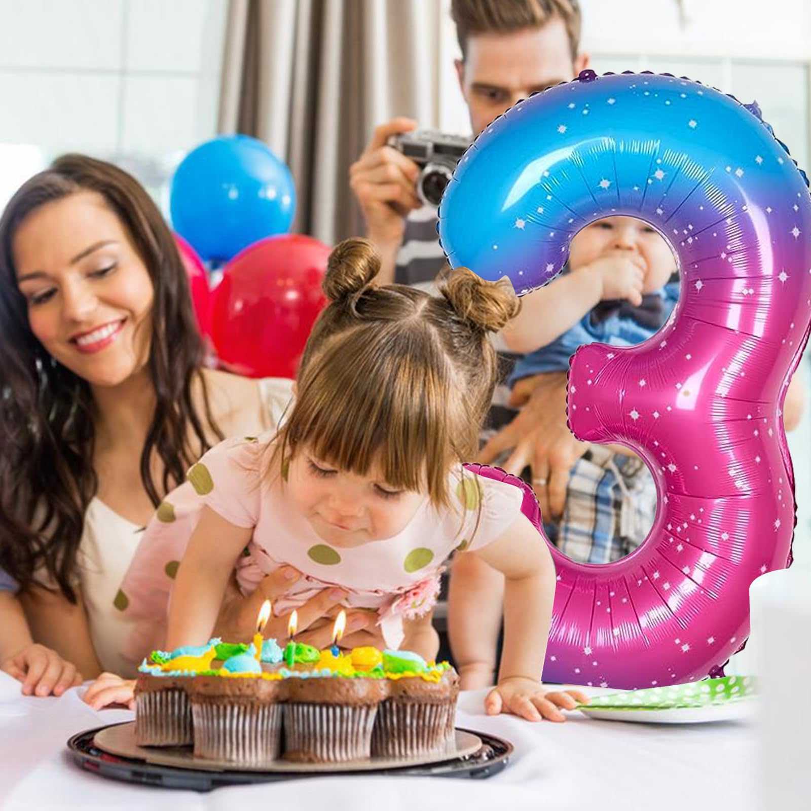Ballon Chiffre 3 En Aluminium 101 Cm – Anniversaire Déco Bleu