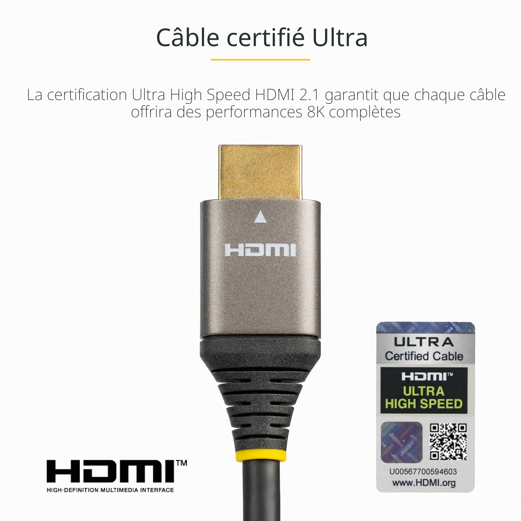 StarTech Câble HDMI 2.1 Ultra Haut Débit 5m, 8K 60Hz, HDR10+, eARC, 48Gbps