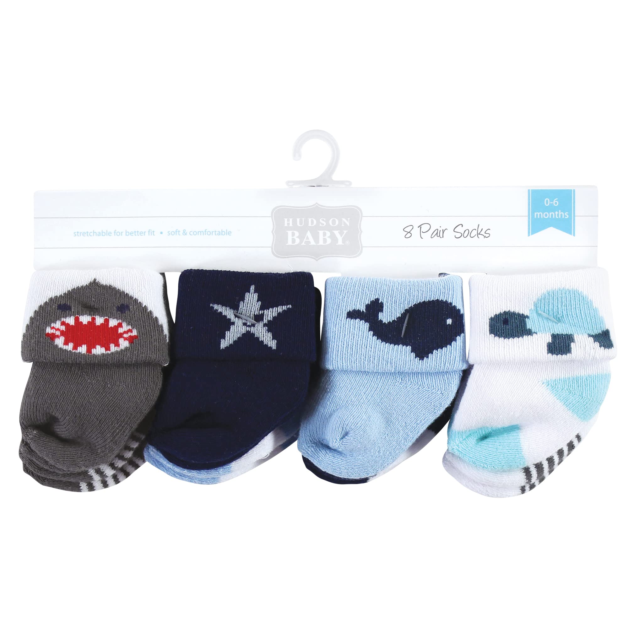 Hudson Baby Baby Cotton Rich Newborn and Terry Socks, Sea Creatures, 0-6 Months