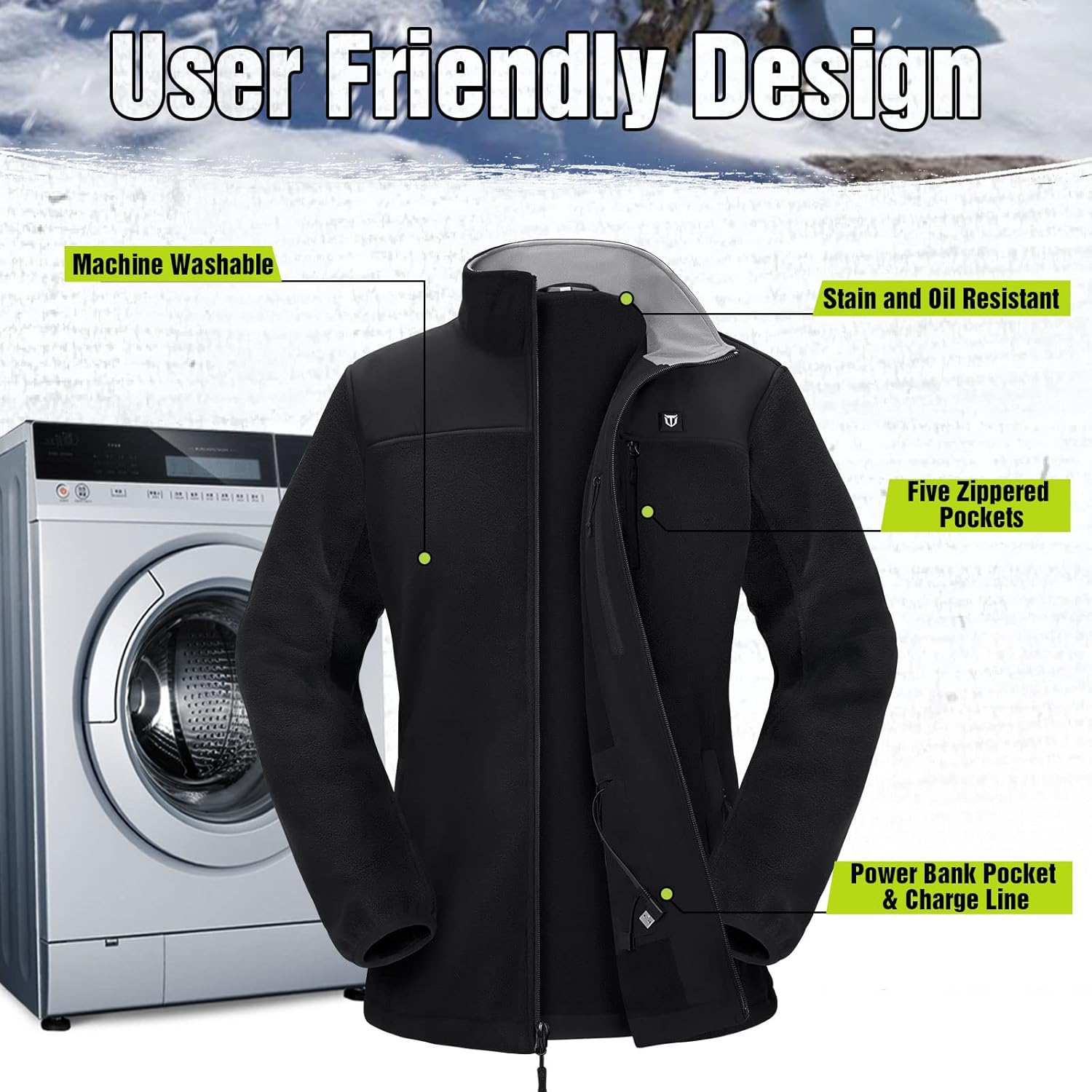 TIDEWE Women’s Heated Jacket Fleece with Battery Pack, Rechargeable Coat for Hunting (Black, Camo, Size S-XXL) - Image 7