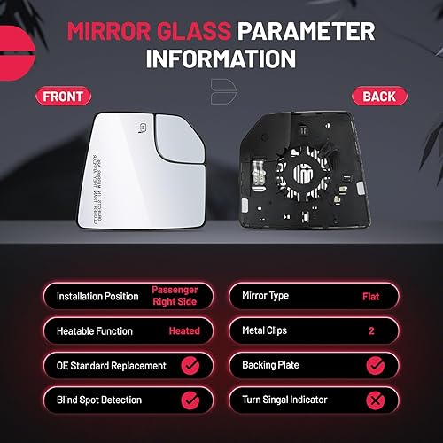 Miniatura 10 de BDFHYK Espejo calefactable para el lado izquierdo del conductor, compatible con Ford F150 2015-2020, espejo exterior con placa trasera, FL3Z17K707L