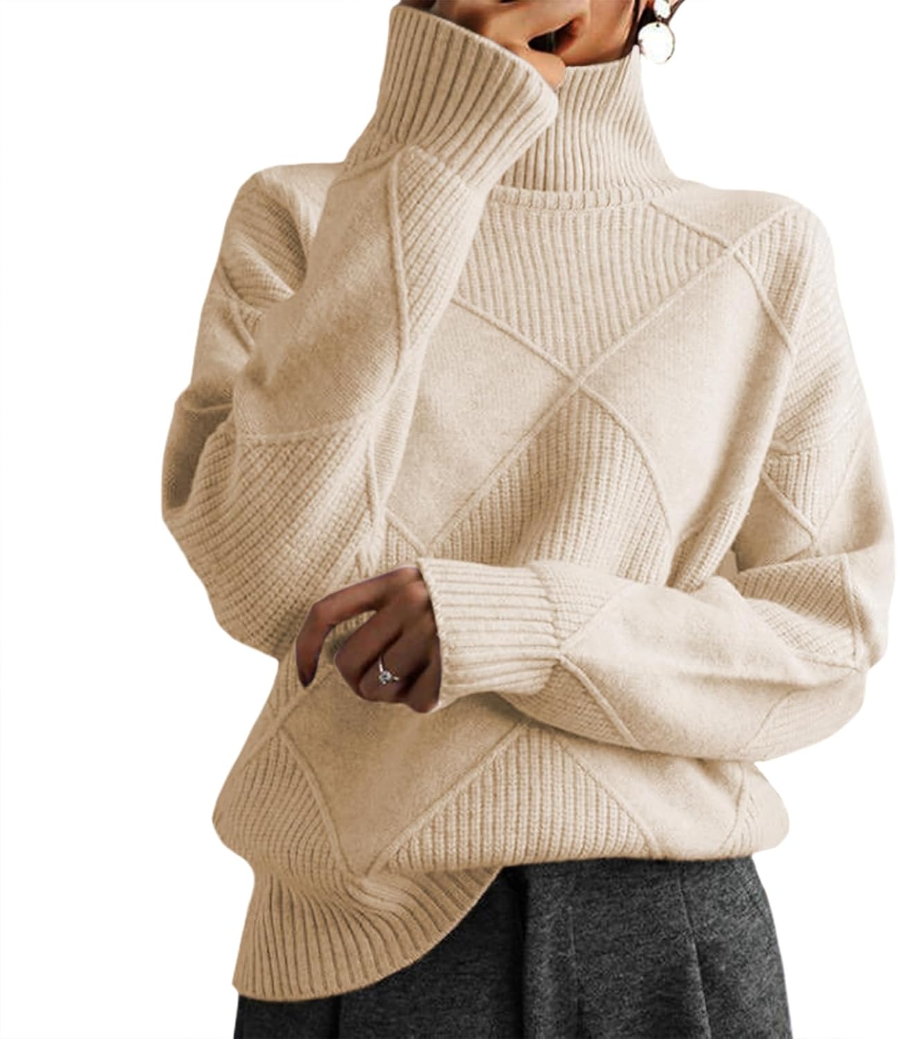 Knitted Turtleneck Sweater for Women Ribbed Cuff Long Sleeve Pullover Fashion Solid Color Fit Warm Winter Jumper Top