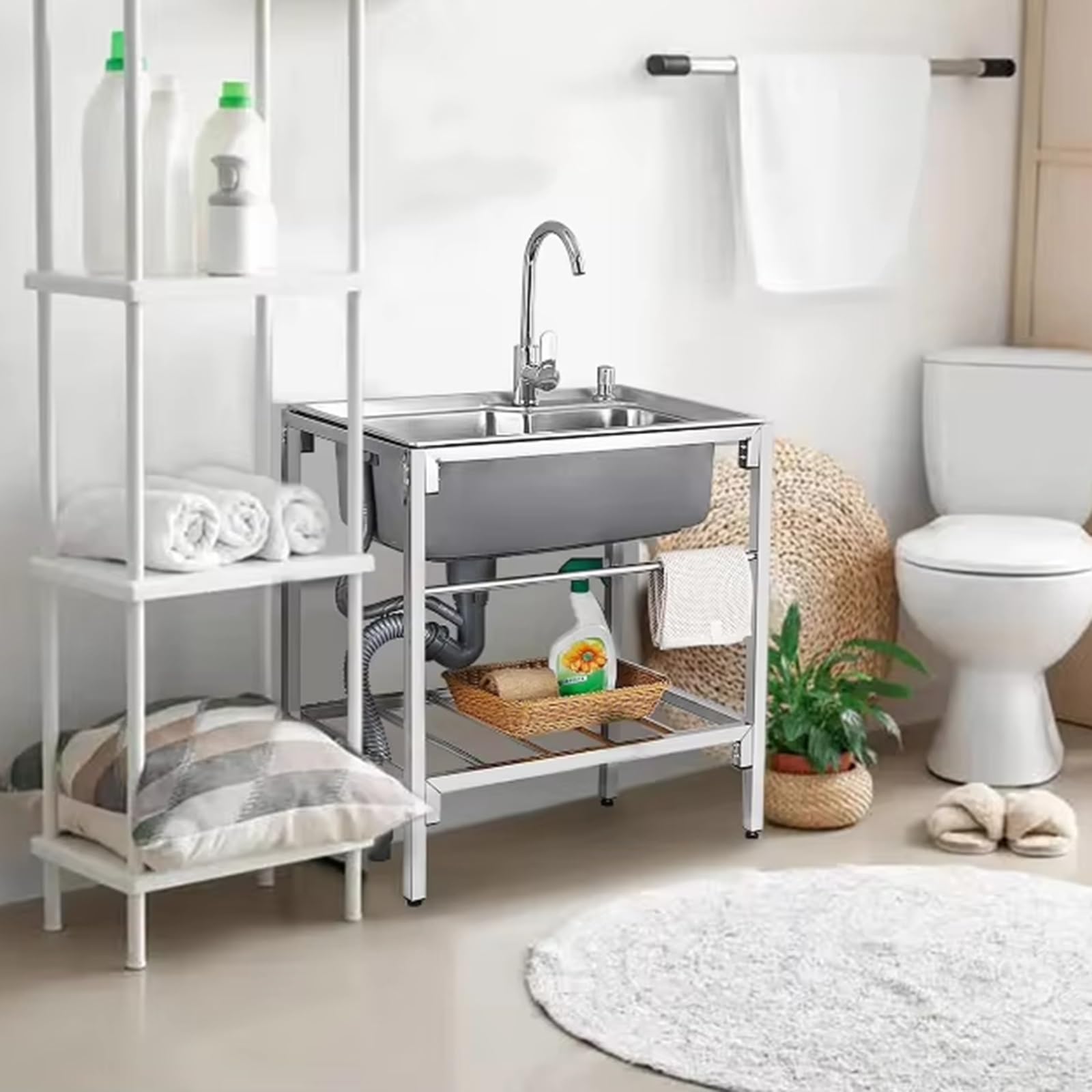 Évier Utilitaire Autoportant Acier Inoxydable, Évier De Cuisine Buanderie Cuve Simple Lavabo À Main Évier De Cuisine, pour Restaurant, Cuisine, Bar, Garage, Arrière-Cour(50 * 37cm)