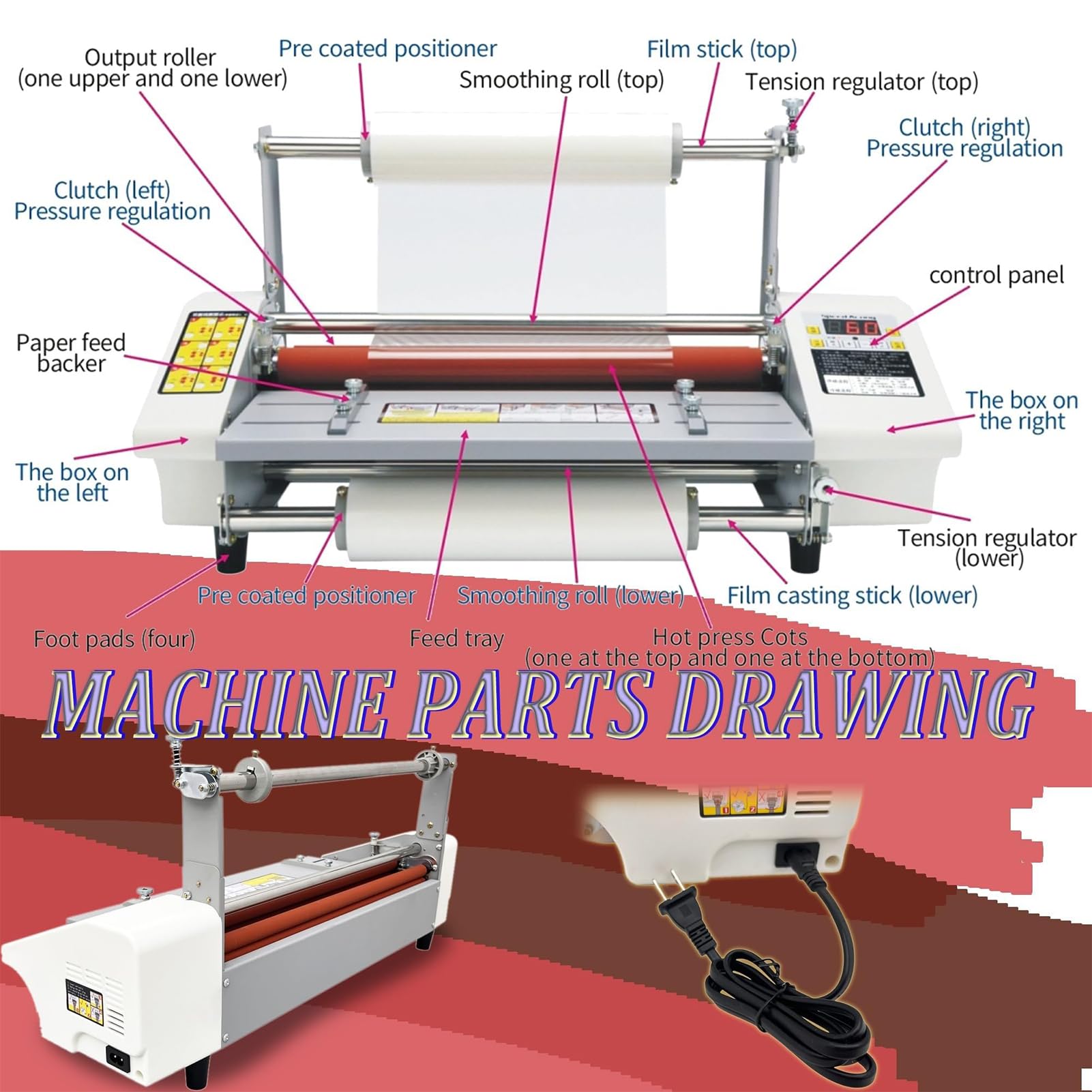Macchina Plastificatrice Singola/Doppia Faccia, Plastificatrice a Rulli Caldo/Freddo A2 con Trasmissione a 9 Velocità e Inserimento Automatico dello Stampo, Macchina per Machine (Excluding Membrane)
