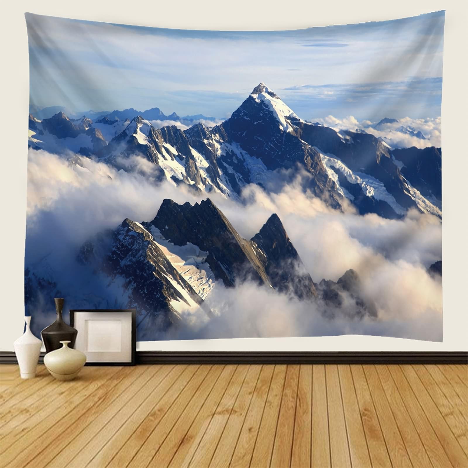 Wandbehang Groß, Wolken und Schnee Bedecken Berglandschaft Wandteppiche für Wohnzimmer Schlafzimmer, Wohnkultur, 350x256cm