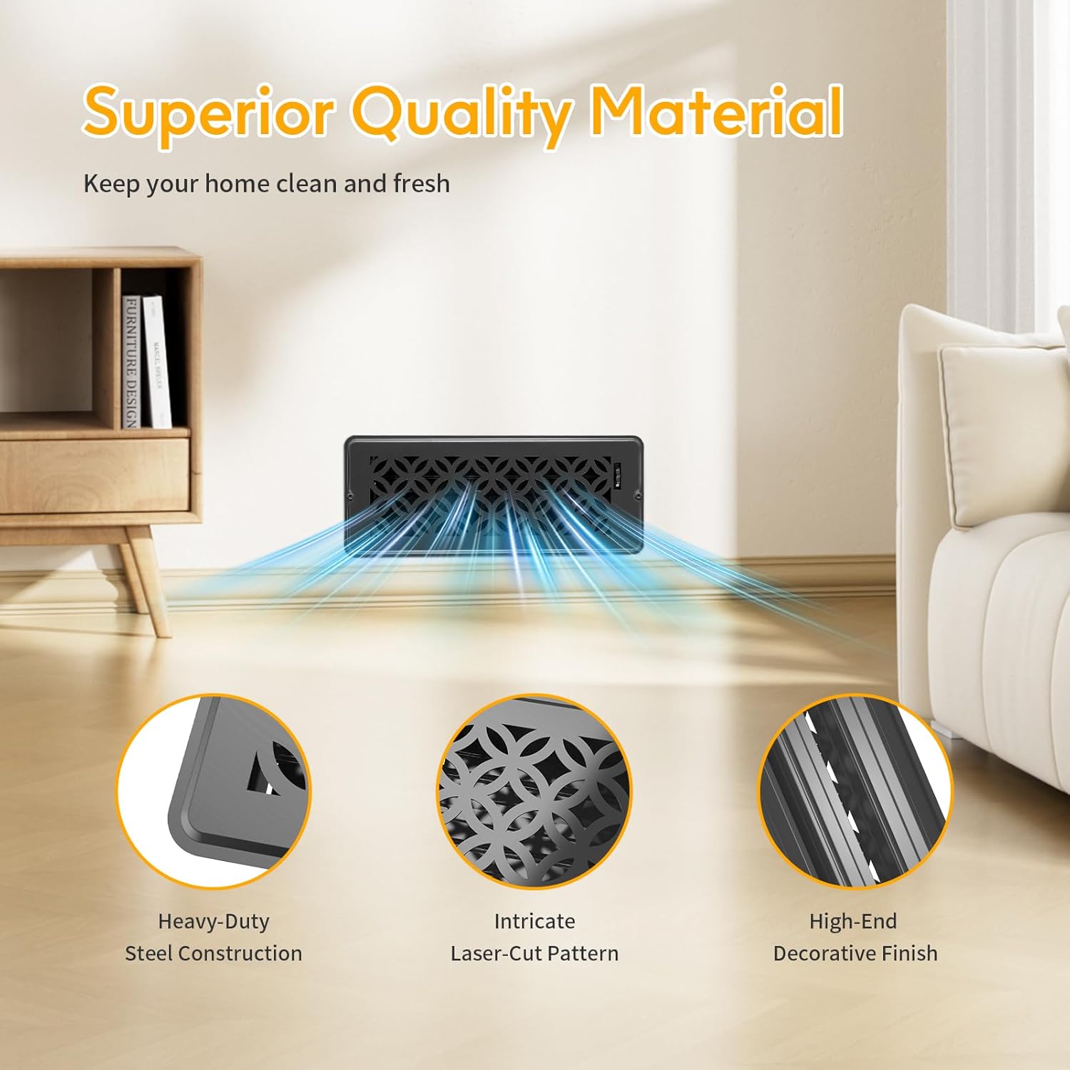 Floor Vent Covers, Floor Register 4x12, 2 Pack Adjustable Decorative Vent Covers for Home Floor, Ceiling or Sidewall Vent with Screws, Rust-Proof Heavy Duty Walkable Steel Floor Vents (4" X 12")