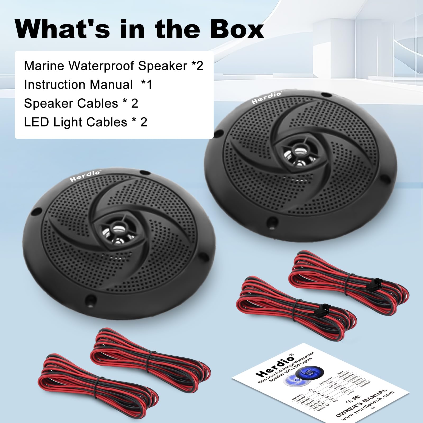 Herdio Altavoces Marinos, 4 Pulgadas, 2 vías, Impermeables y Resistentes a la Intemperie, con Luces LED, Potencia de 100 W y Estilo Delgado de Perfil bajo, 1 par (Negro)