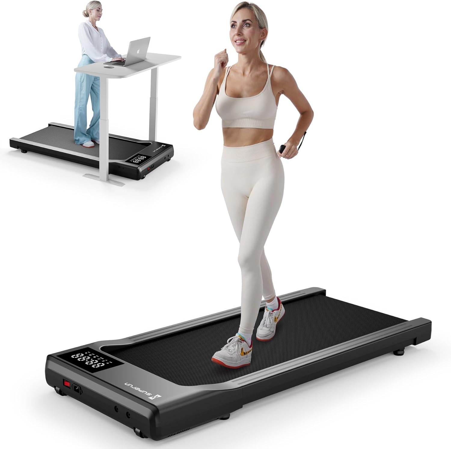 Walking Pad for Home Office, No-Assembly Treadmills with APP and Remote Control, LED Display, 2.5 HP Quiet Walking Jogging Machine, 300 lbs Capacity