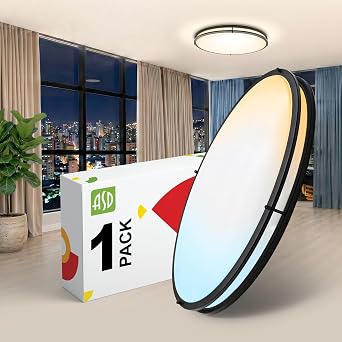 ASD LED 24" Oval Flush Mount Lighting, Close to Ceiling Light Fixture | 5CCT, Dimmable, ETL Listed | 38W 3289LM 2700-5000K 120V | Low Profile Double Ring Lamp | Black