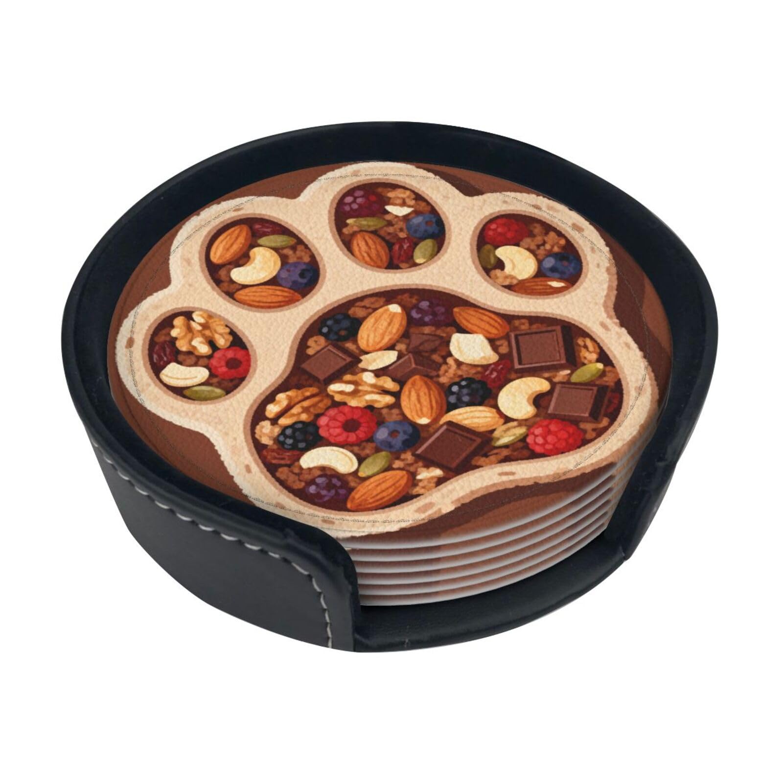 Cute bear paw Leather Coasters-Set of 6 with Storage Holder