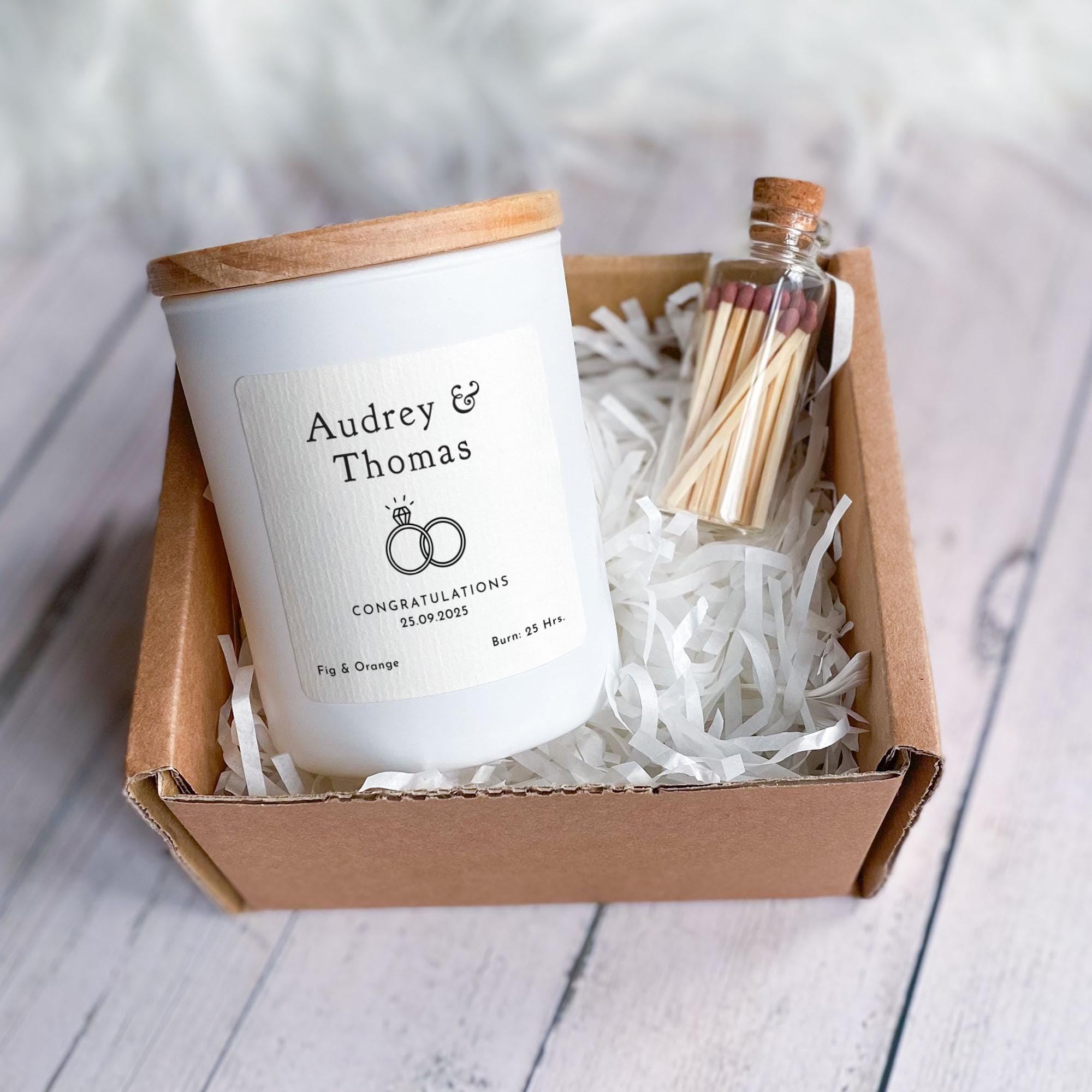 Pomchick - Engagement or Wedding Candle Gift for Couple | Personalised with Names & Date | Gift for Fiance, Fiancee, Friends