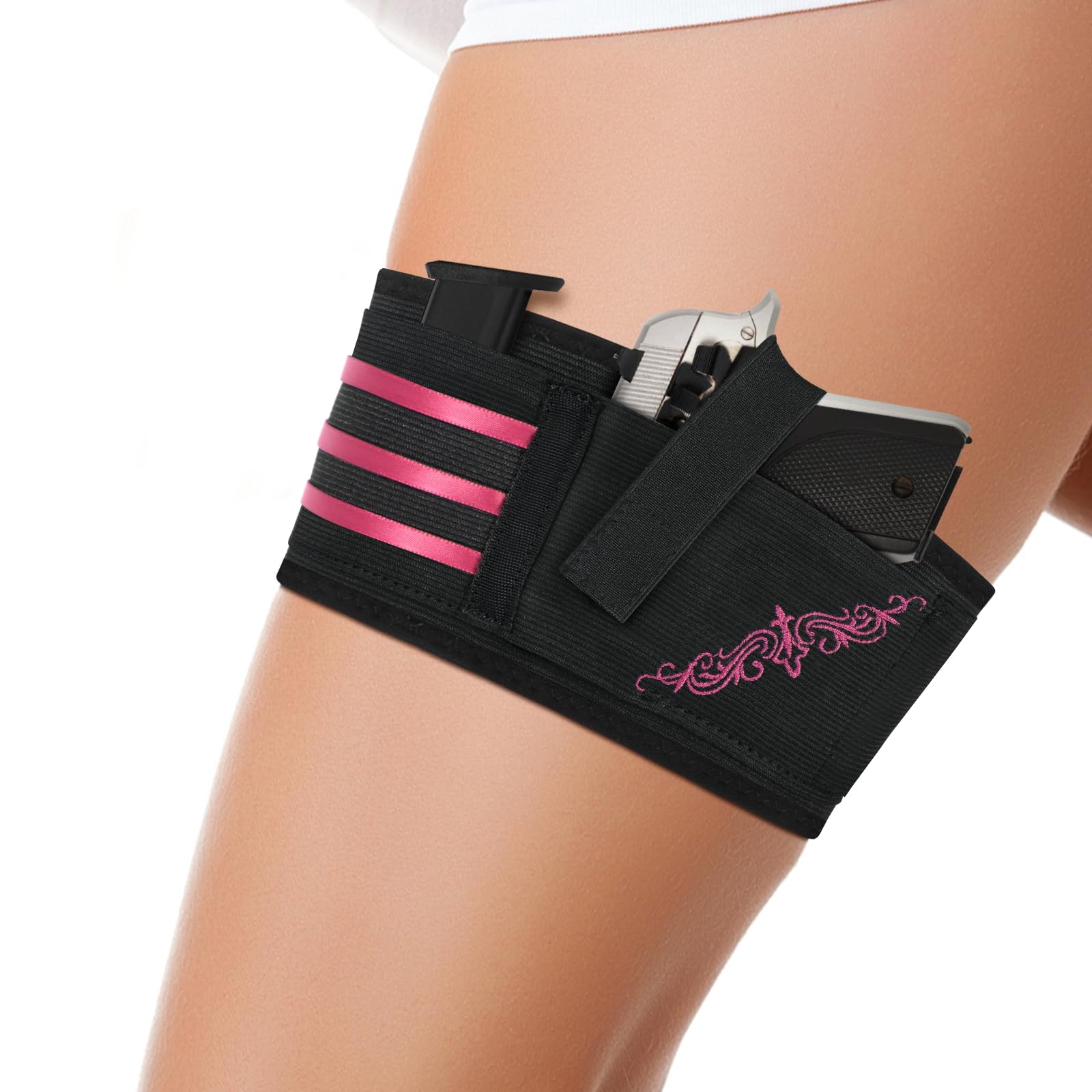 Gun Holster,Thigh Holster for Women,Embroidery Gun Holsters for Pistol,Fit for PT-22. 22 CaliberTCP. 380, P238, RugerLCP &Similar Guns, 27.5