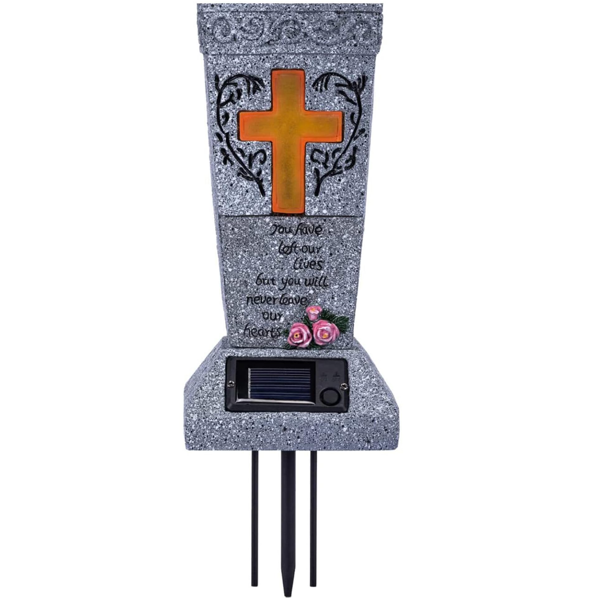 Vase funéraire solaire avec croix lumineuse et pointe de sol