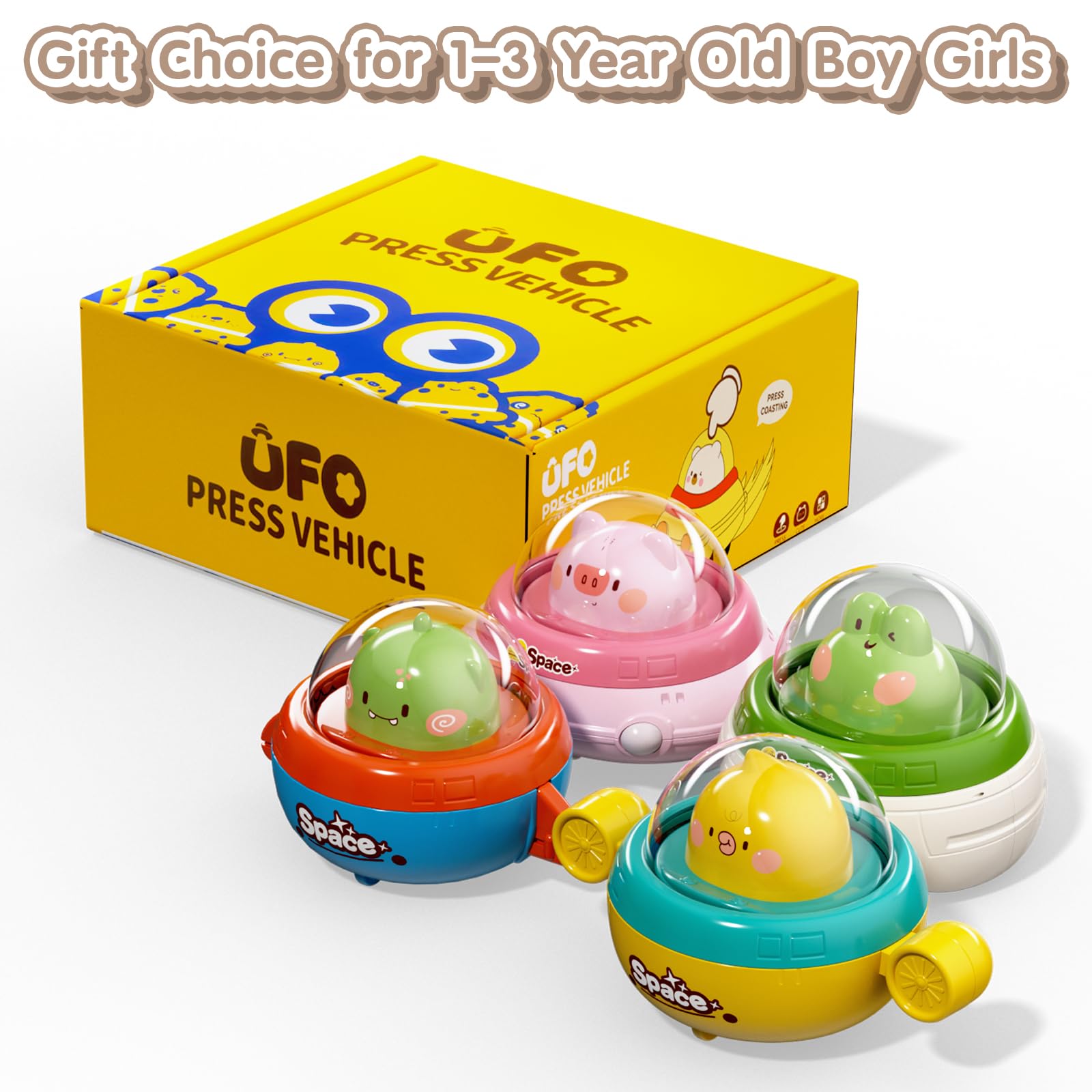 Dimoarch Press and Go Cars Toy for Toddlers 1-3, 4 Pack Baby Animal Toy Cars, Push and Go Friction Powered Cars for 6-9-12-18 Months, 1st Birthday Gift for 1-2 Year Old Boys & Girls