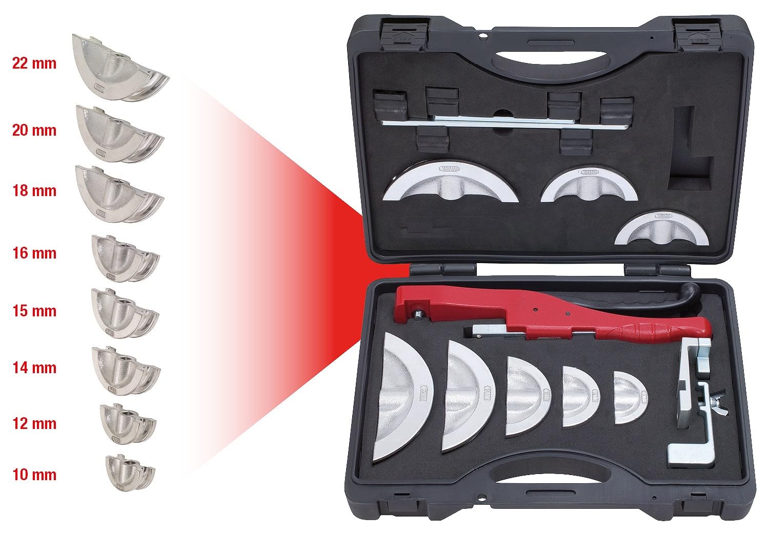 KS Tools 203.1400 Serie di curvatubi a cricco manovrabili c.una sola mano 10-22mm,13pz.