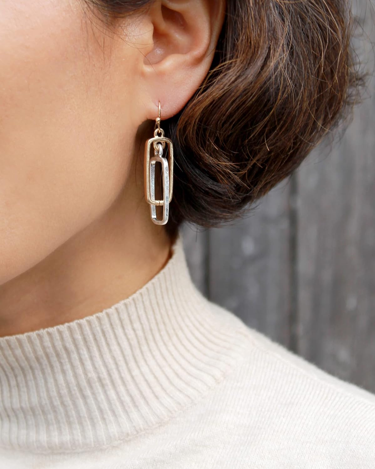 POMINA Lightweight Geometric Gold Silver Two Tone Hammered Dangle Drop Earrings Linked Circle Rectangle Oval Trendy Fashion Dangling Earrings for Women - Image 6