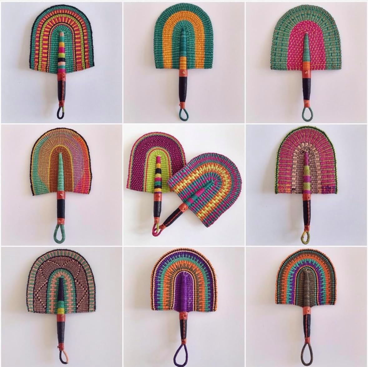 Hand-woven In Ghana African Handheld Bolga Fan, Wall Art Decor, with Leather Handles Men & Women Size: 17"-20" Tall