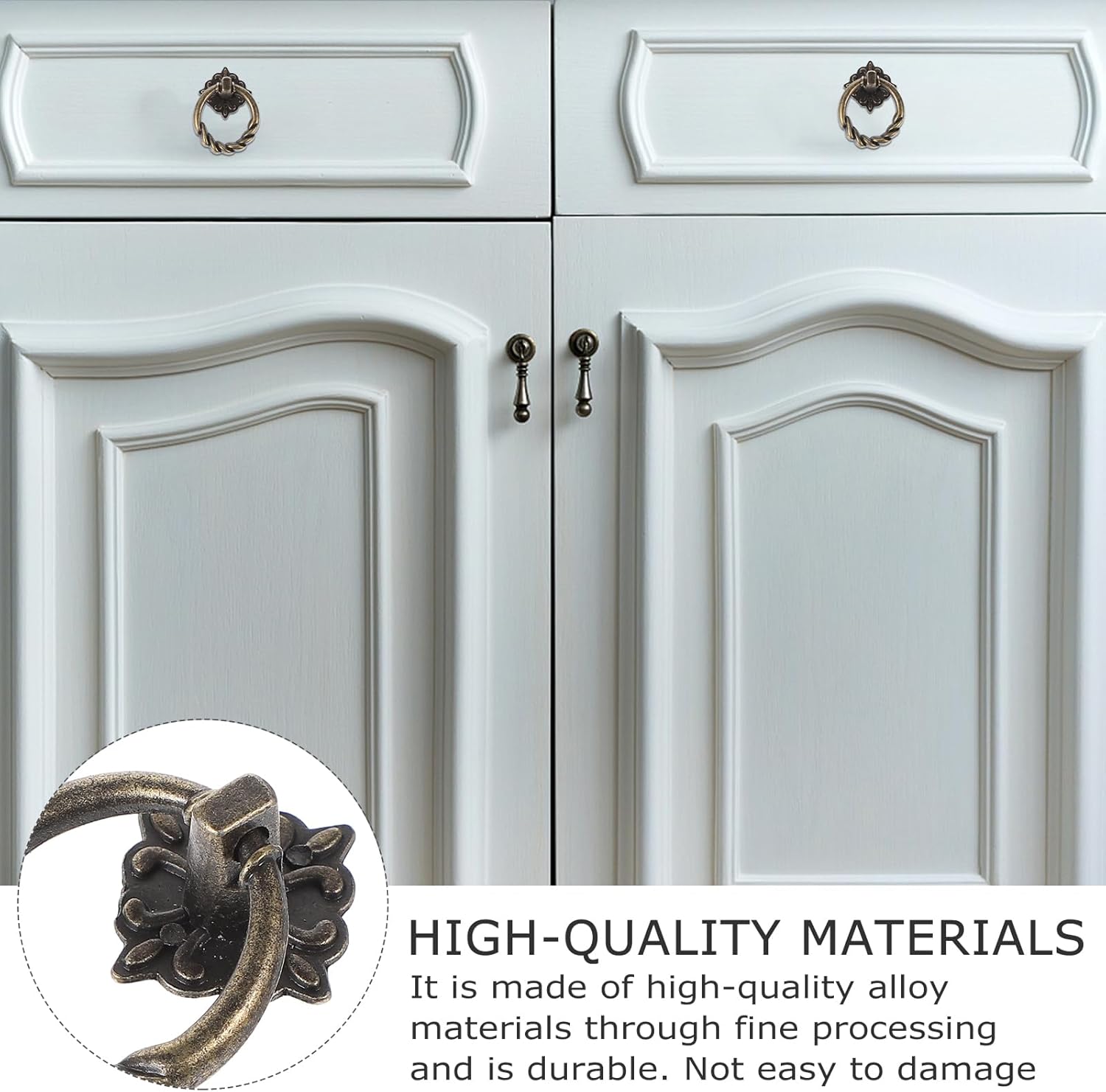 DOITOOL Antique Door Handle Vintage Bronze Drop Ring Drawer Pulls 2.93 Inch Single Hole Cabinet Hardware with Screws for Furniture and Wardrobe