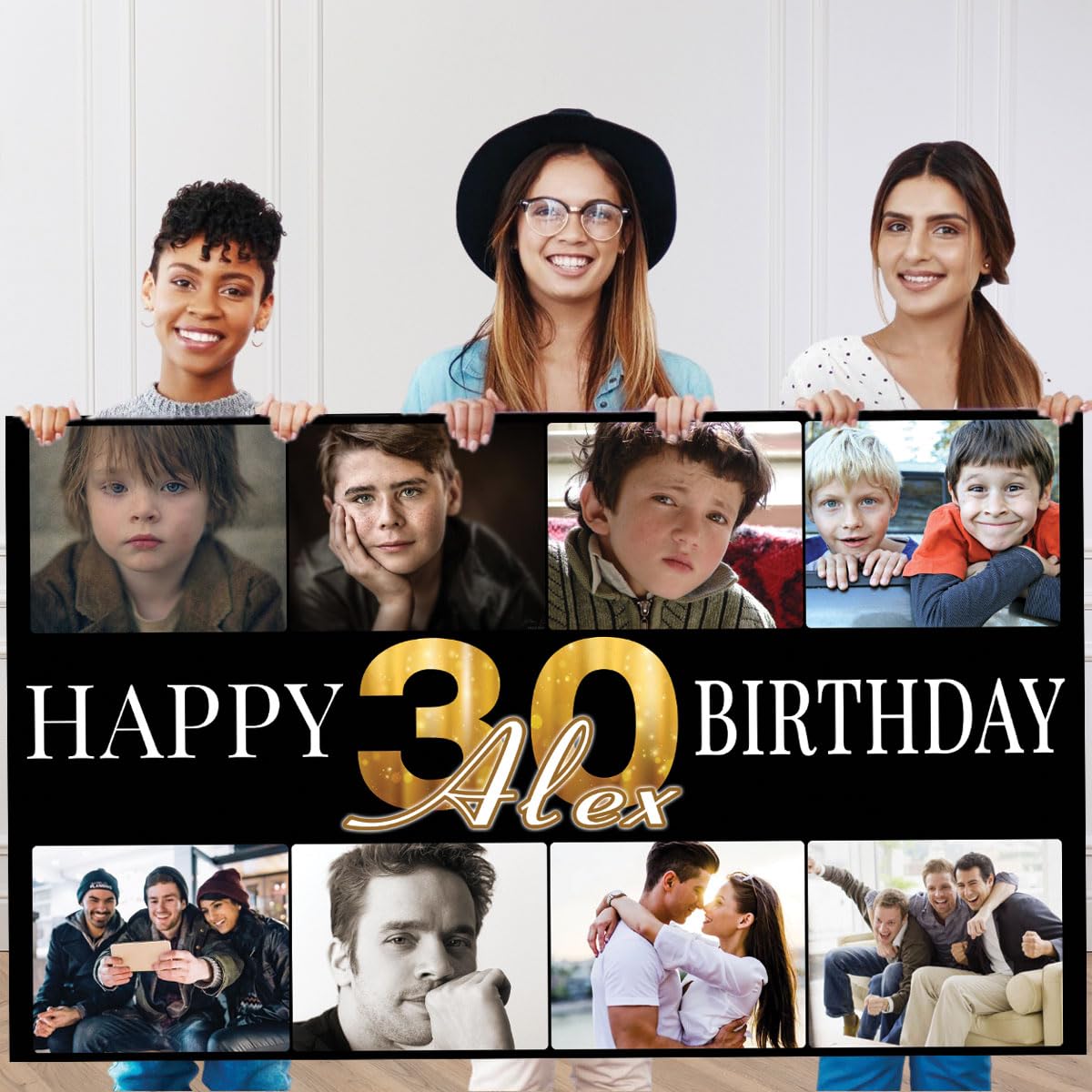 Personalised Outdoor Birthday Banner Photo Gold Rose gold Silver Adults Kids Children Party Decoration Celebration Ceremony Poster