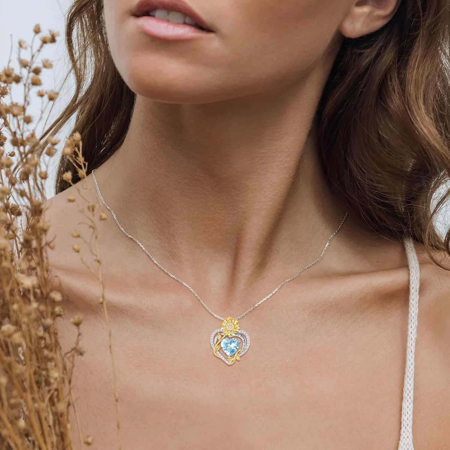 AENEAS Sunflower Necklaces for Women Sterling Silver You Are My Sunshine Necklace Sunflower Birthday Love Heart Mother's Day Gifts for Birthday Mothers Day Christmas Anniversary - Image 3