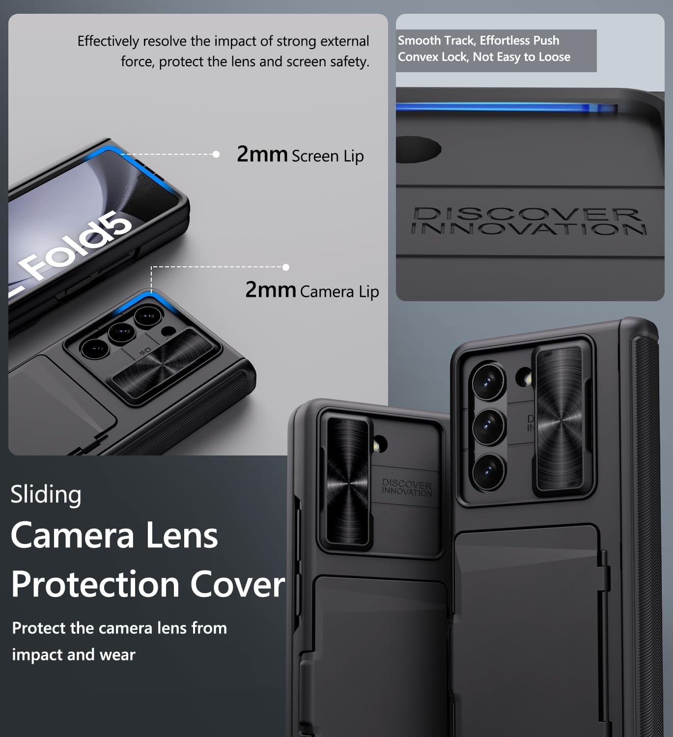 Vihibii for Samsung Galaxy Z Fold 5 Case with Card Holder & Slide Camera Cover & Hinge Protection & Screen Protector, Heavy Duty Rugged Wallet Phone Case for Samsung Galaxy Z Fold 5 5G 2023, Black