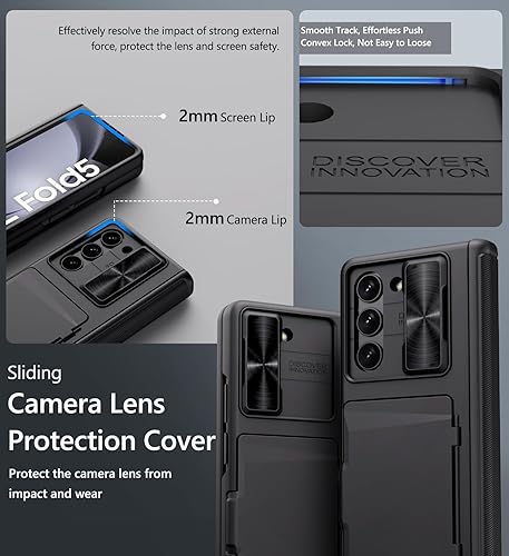 Miniatura 4 de Vihibii Funda para Samsung Galaxy Z Fold 5 con soporte para bolígrafo S, tarjetero y cubierta de lente deslizante, protector de pantalla y