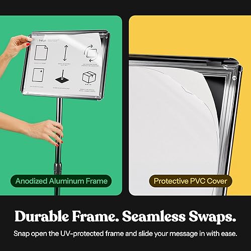 Miniatura 6 de Soporte de cartel de pedestal ajustable y resistente, soporte vertical y horizontal de 8.5 x 11 pulgadas con base cuadrada pesada para exhibición,