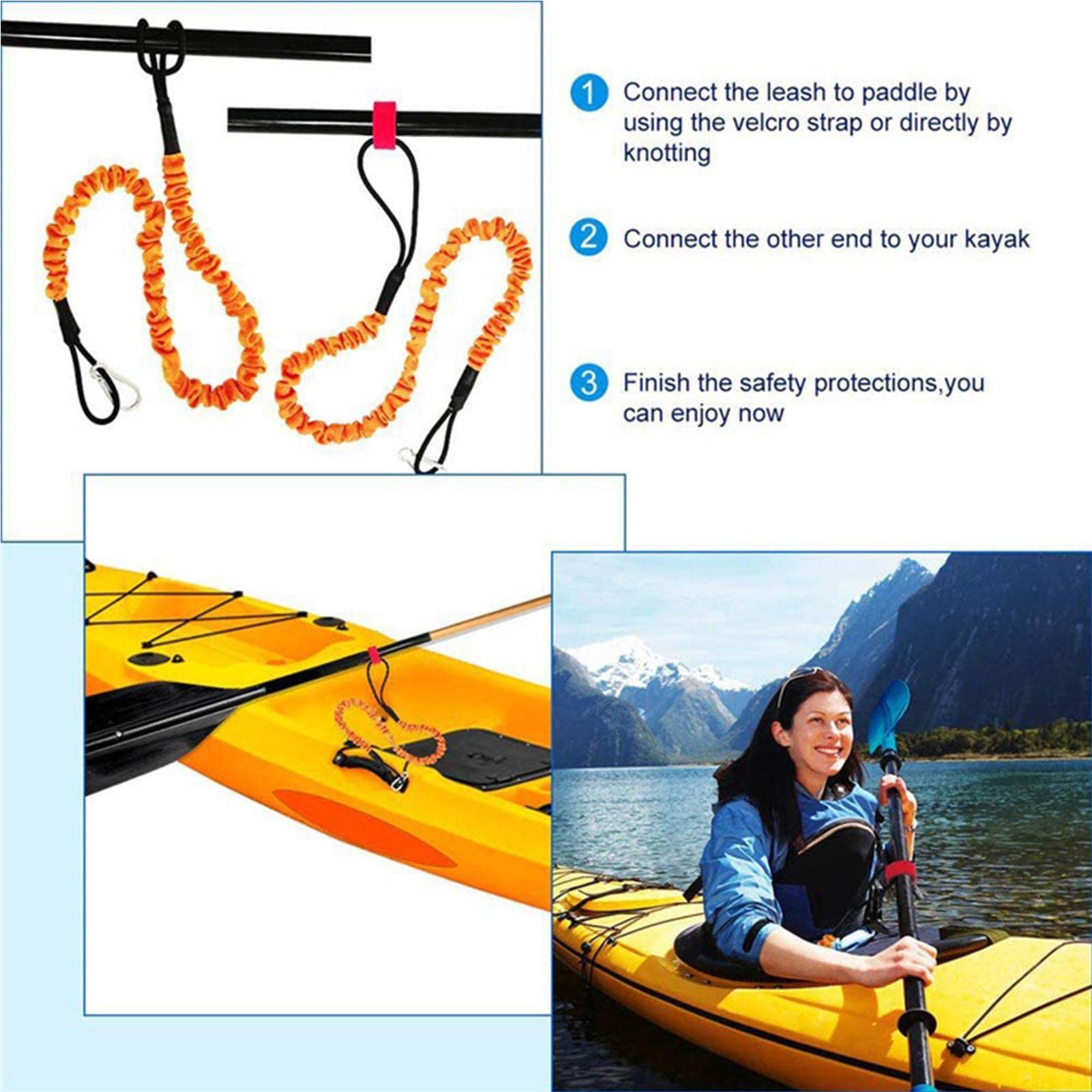 Coiled Safety Leash Adjustable Kayak Paddle Leash - Stretchy Coiled Safety  Tether For Paddles, Fishing Rods & SUP Gear Adjustable Coiled Leash With  Carabiner For SUP Canoe Fishing