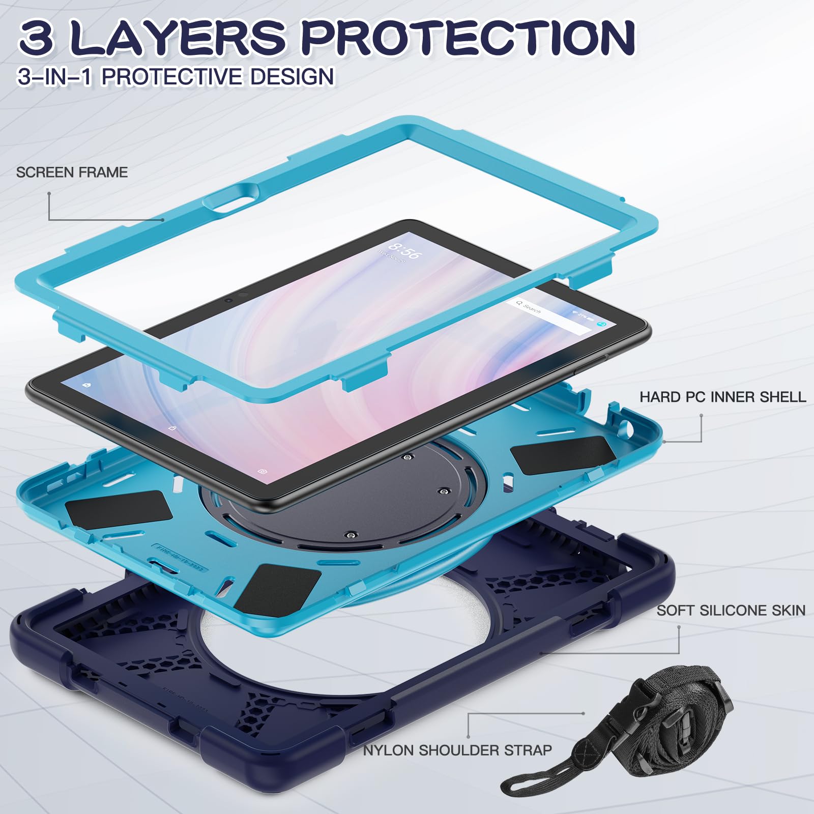 BRAECNstock Custodia per tablet Fire HD 10 di 13a generazione 2023, custodia protettiva antiurto per bambini per Kindle Fire HD 10, con pellicola protettiva, cinghia da polso girevole+supporto BRAECNstock Custodia per tablet Fire HD 10 di 13a generazione 2023, custodia protettiva antiurto per bambini per Kindle Fire HD 10, con pellicola protettiva, cinghia da polso girevole+supporto