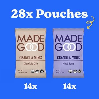 MadeGood Granola Mini Bundle 56 Count (0.85OZ Each) - (28) Chocolate Banana, (14) Chocolate Chip, (14) Mixed Berry