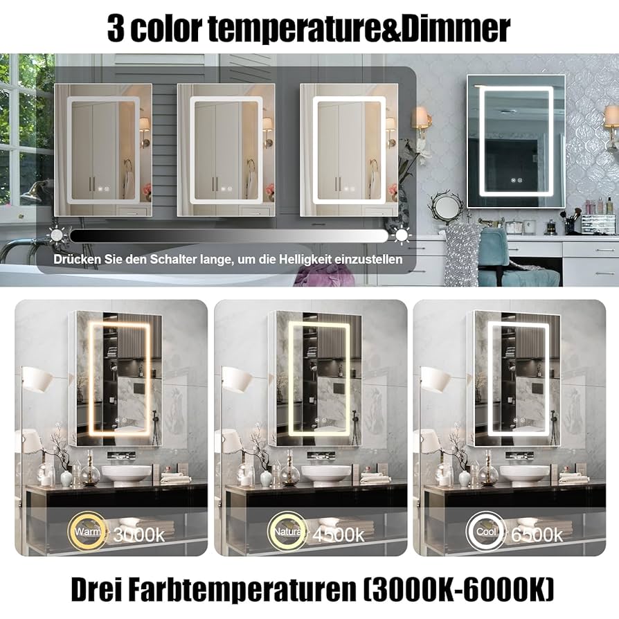 【Janboe】 LEDバスルームミラーキャビネット 50×70cm Amazon.co.jp: Janboe LEDバスルームミラーキャビネット,3つの色