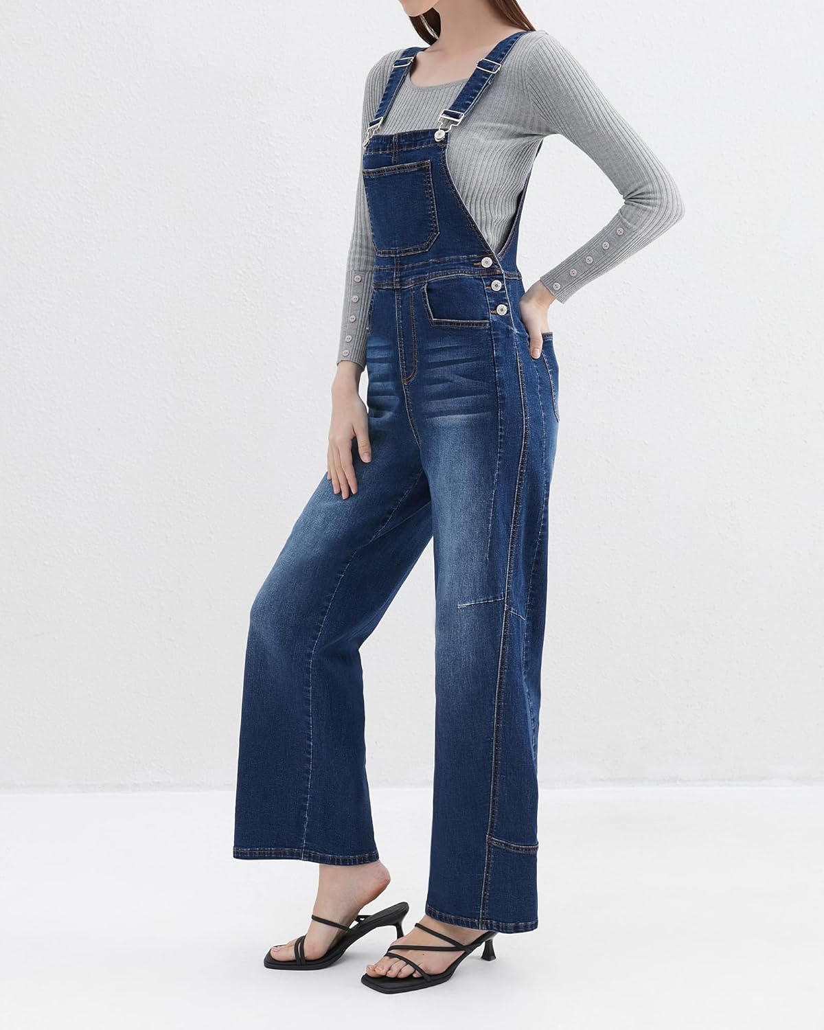 Women's Denim Overalls Loose Fit Baggy Overalls Wide Leg Barrel Jean with Pockets Adjustable Straps - Image 4