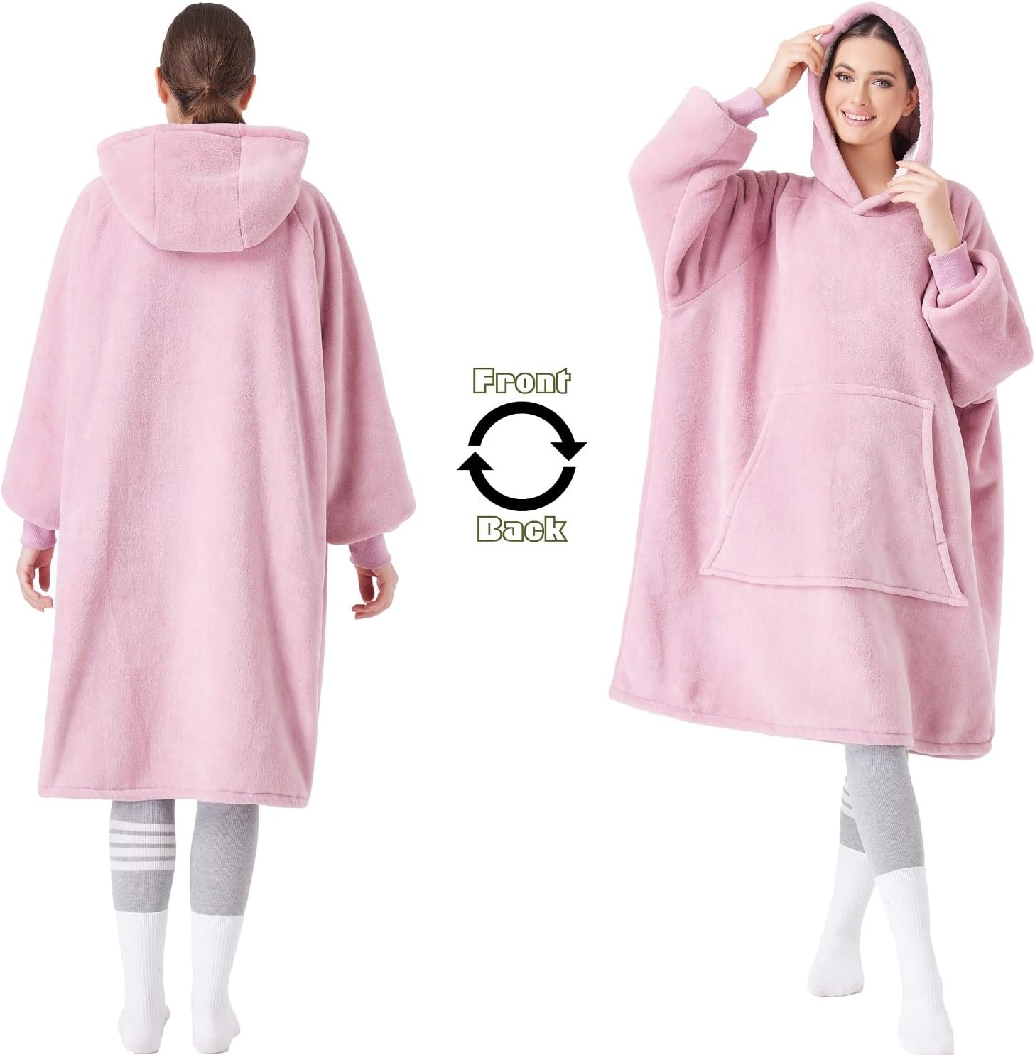 CozyLeep Wearable Blanket Hoodie Women Men, Warm Sherpa Oversized Hooded Blanket Sweatshirt Gifts for Adluts Mom Girlfriend (Pink) - Image 8