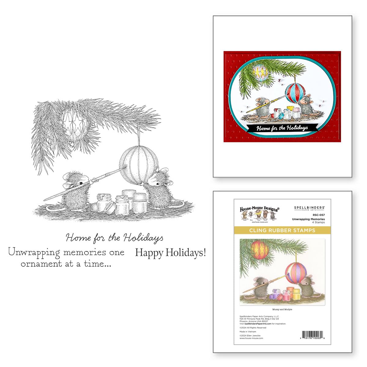 Unwrapping Memories Cling Rubber Stamp Set from The House-Mouse Tree-mendous Christmas Collection, red