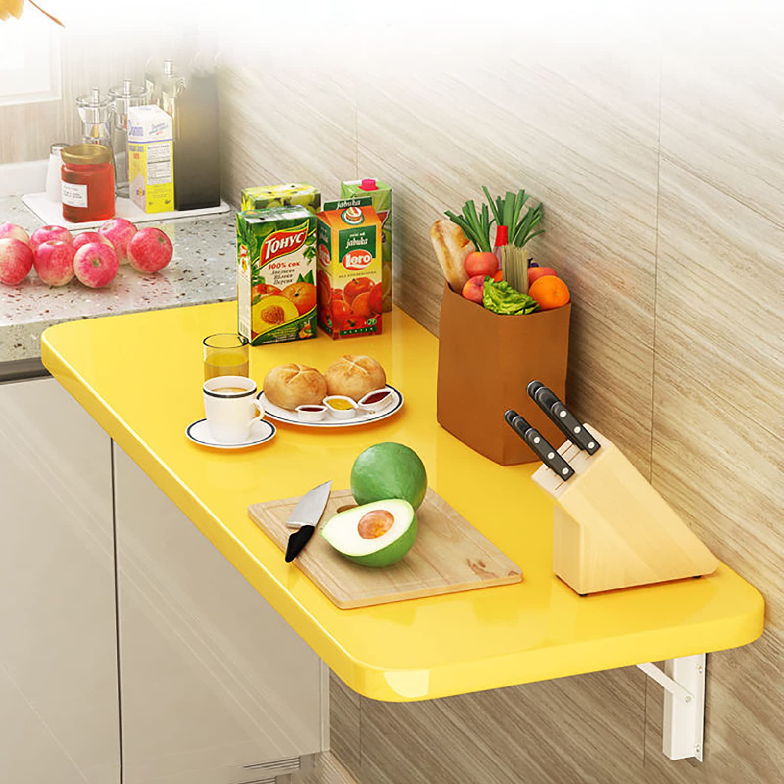 ZHANGGL Floating Wall Mounted Folding Desk with Drop Leaf Table for Laundry and Computer Wood Foldable Desk for Small Spaces 60x30cm/24x12in Yellow