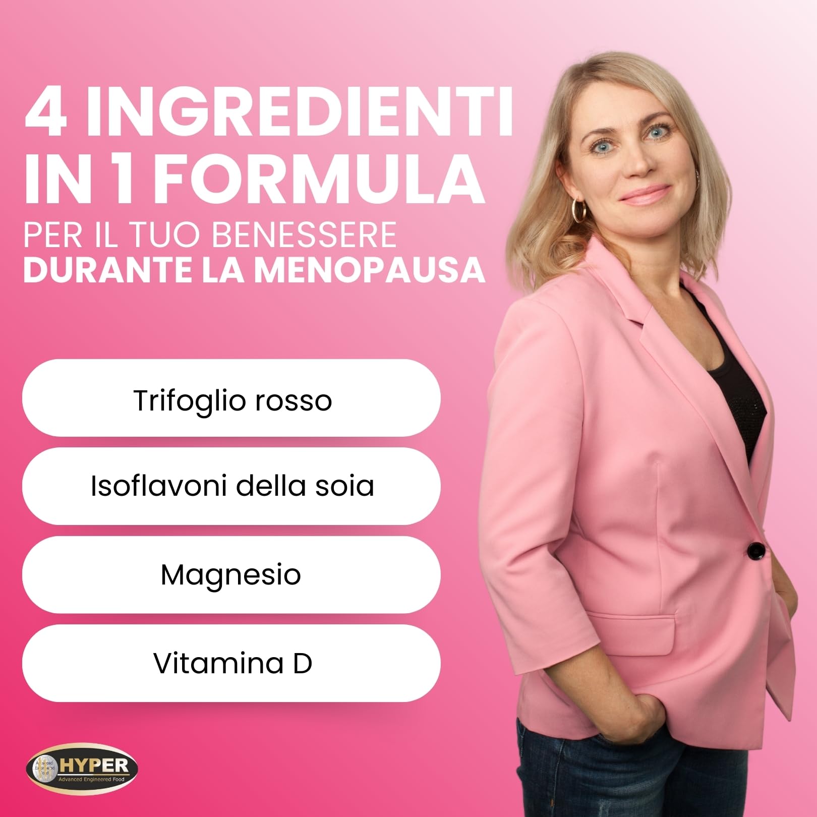 Hyper Integratore Menopausa 3x100 Compresse - Dona Equilibrio degli Estrogeni e Riduce i Sintomi come le Vampate, Sudorazione e Stanchezza - con Trifoglio Rosso, Isoflavoni, Magnesio e Vitamina D