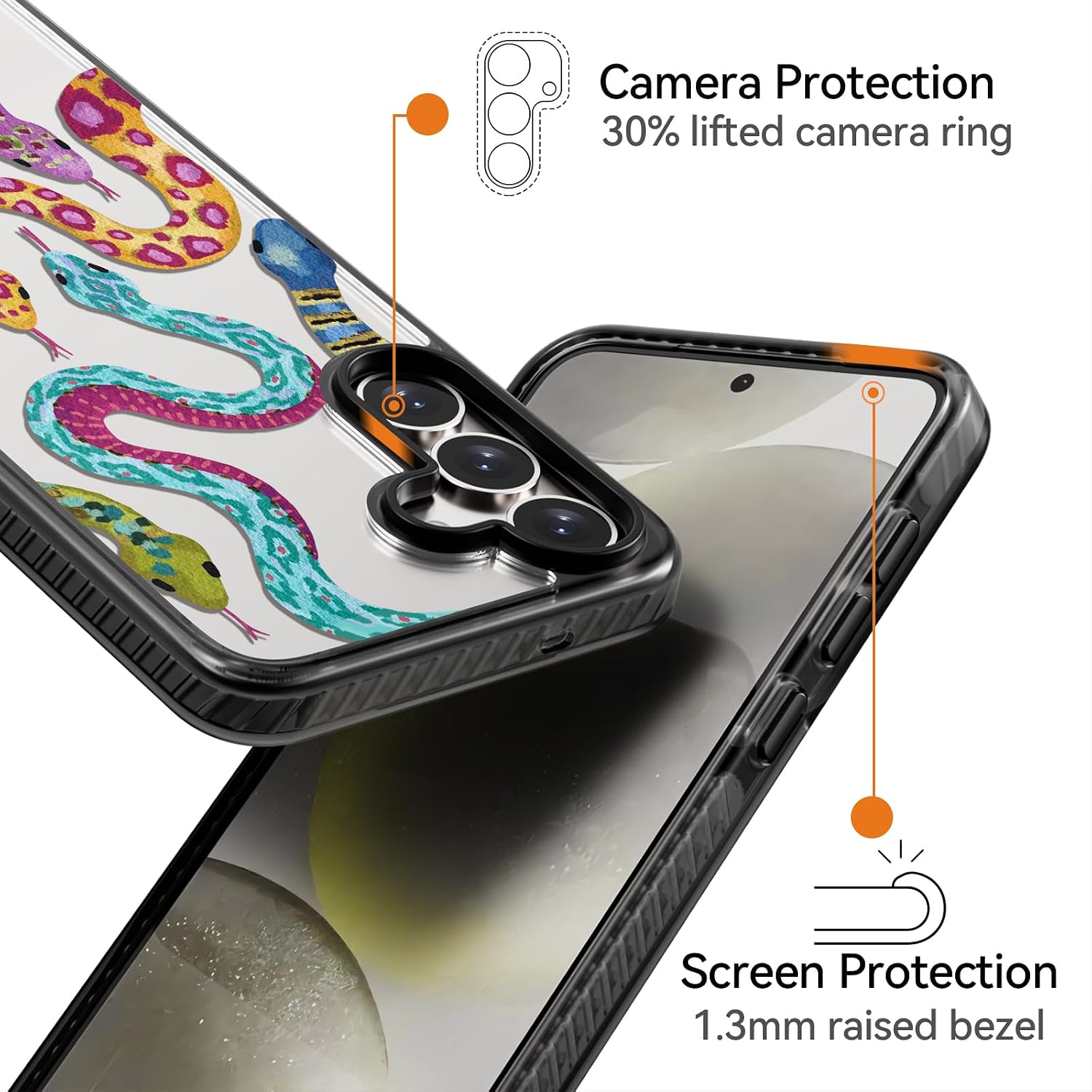 Rosarnnah Compatible for Samsung Galaxy S25 Plus Case Cute Aesthetic - Durable Shockproof 6.6 ft Drop Impact Phone Case Cover with Funny Fashion Snake Design 6.7" Black