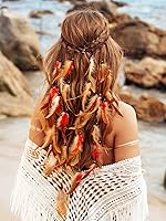 Vista 1 de GORTIN Diadema de plumas bohemias, disfraz gitano, tocado negro, bohemio, hippie, diadema india, banda para el cabello, ajustable, accesorio