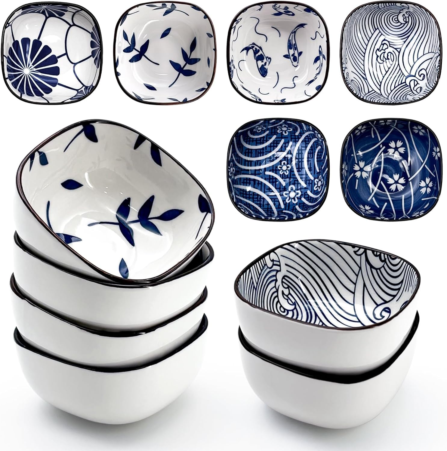 KPNG Japanese Style Ceramic Bowls, Set of 6, 9.2 cm, Decorative