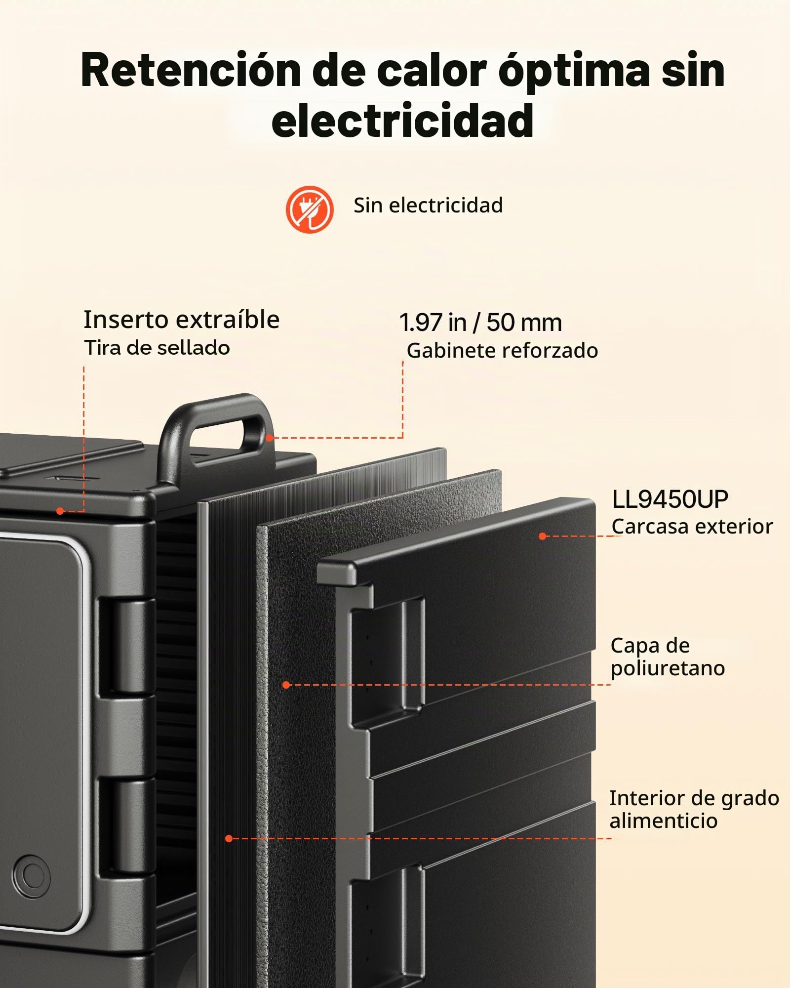 VEVOR Caja Térmica para Alimentos con Aislamiento de 75 L para Catering, con Hebillas Dobles, Calentador de Alimentos de Carga Frontal con Asas, para Restaurantes y Cantinas, 650 x 450 x 690 mm