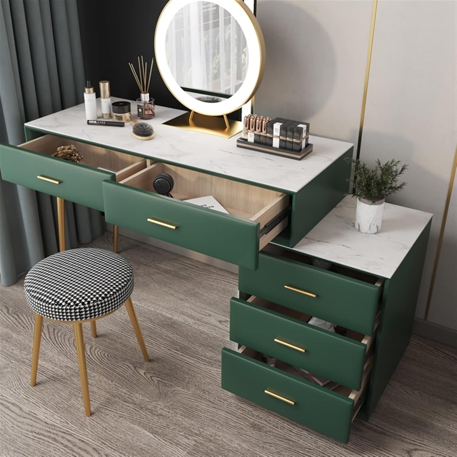 Vanity Dressing Table Set Luxury Makeup Bench with 3 Colors Led Hd Mirror,Comfortable Stool Drawers Cabinet,Modern Simple Style,for Girl's Gift (Size : 80cm) ()