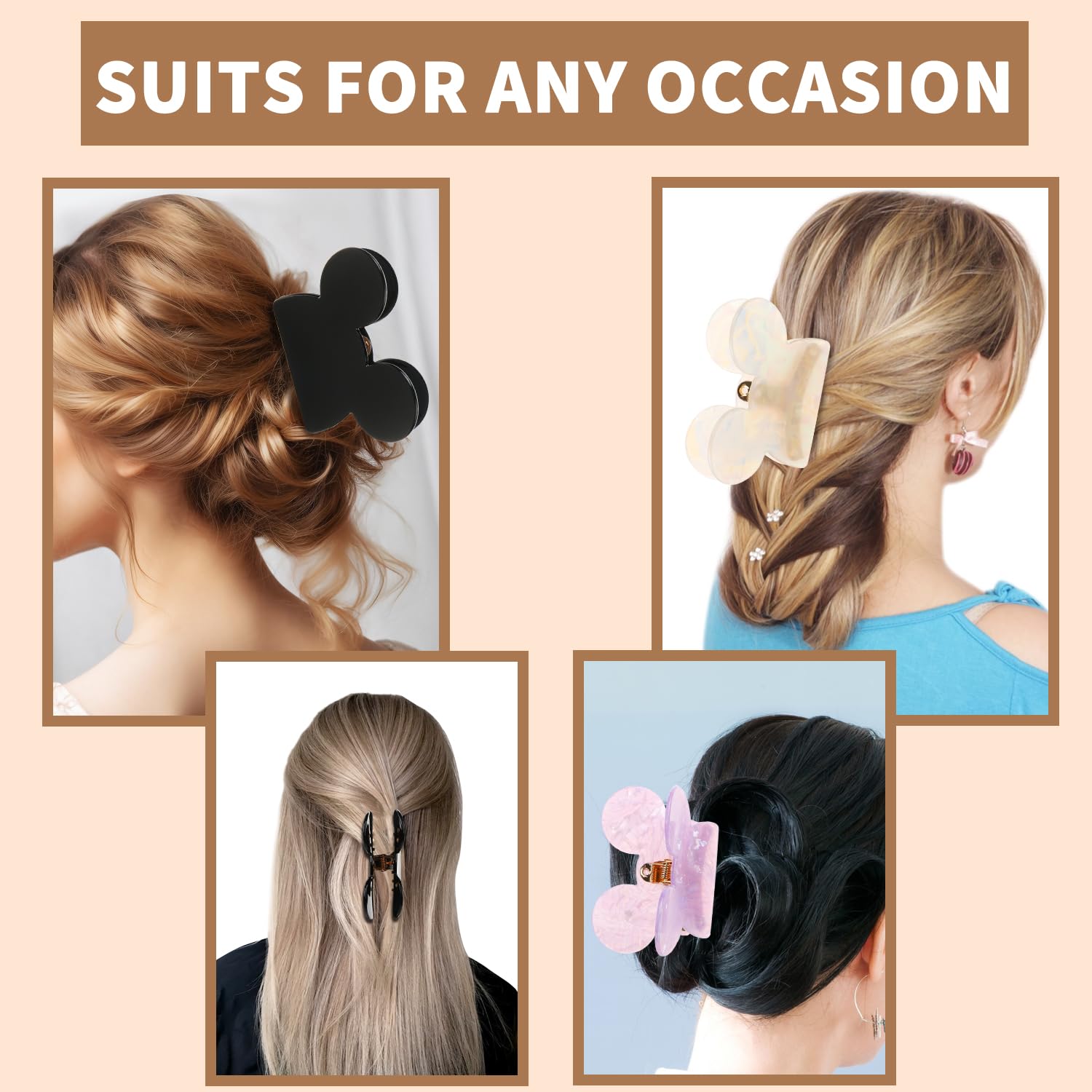 Mouse Head Hair Claw Clips,BENOSPACE 3Pcs Acrylic Lady Bear Hair Clips for Thin Medium Curly Hair Mouse Ears Non-slip Hair Catch Barrette Strong Hold Jaw Clamp Women Fashion Hair Styling Accessories - Image 6