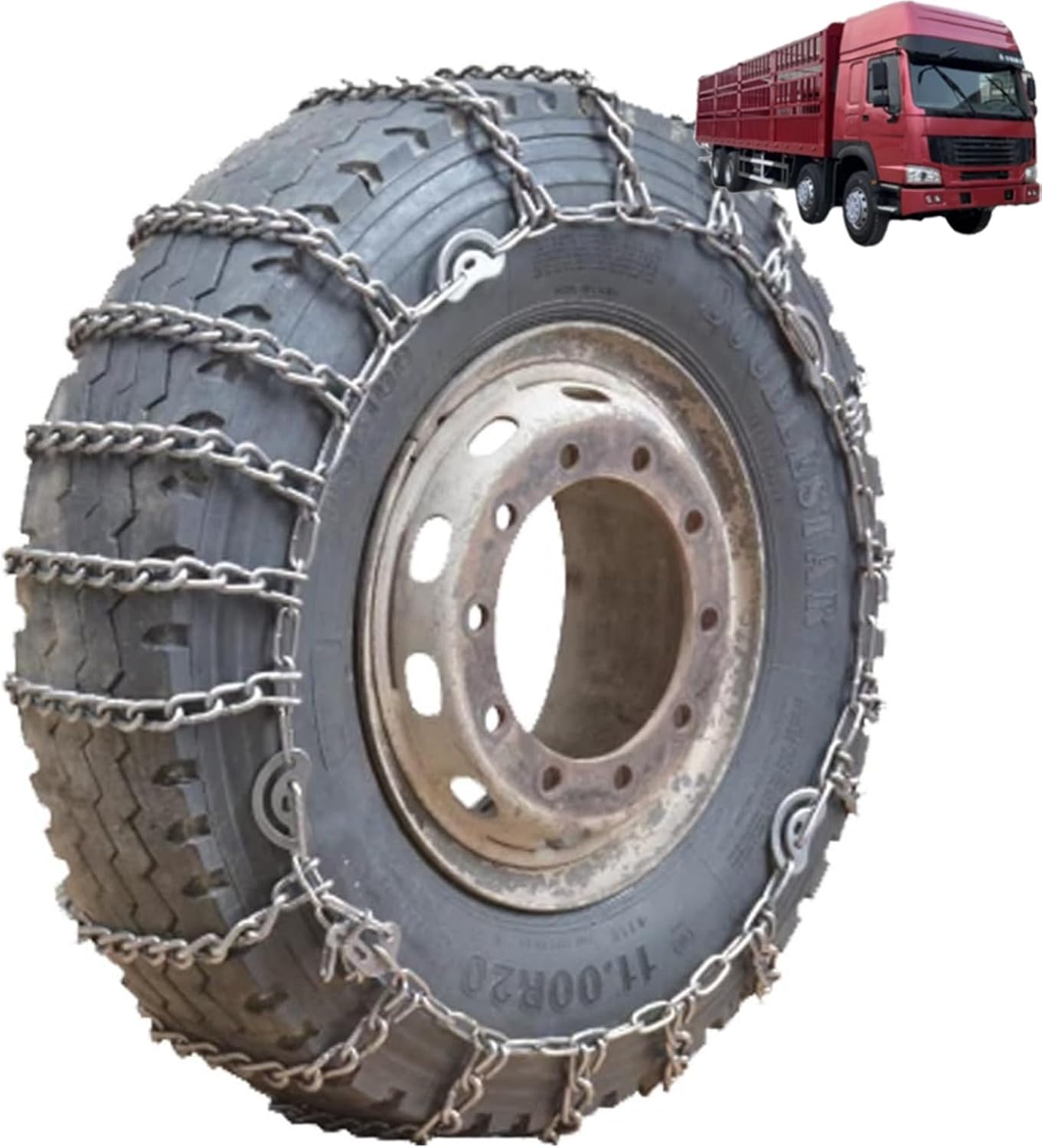 2pcs 9mm Snow Chains for Trucks & SUVs – Reinforced Anti-Skid Chains –Easy On and Off for Ice Snow & Sand 12.00-20 2pcs 9R22.5