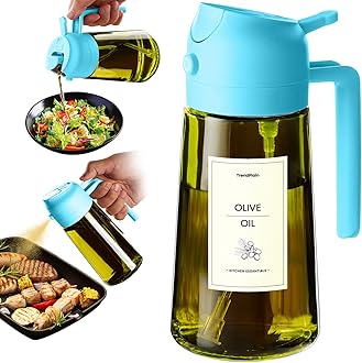 Original 16oz/470ml Olive Oil Dispenser Bottle for Kitchen Gadgets and Air Fryer Accessories - Olive Oil Sprayer for Cooking w/Stickers - Sky Blue