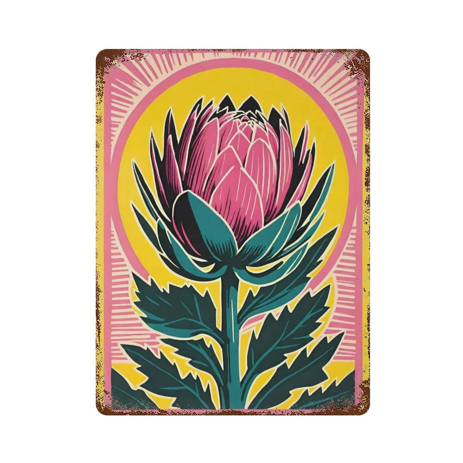 Yellow Pink Artichoke Decorative Tin Sign 15.7"x11.8", Shabby Chic Decor for Garage, Pub Or Kitchen